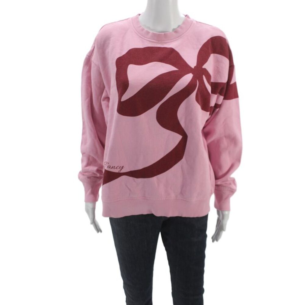 Love Shack Fancy Women Pullover Sweatshirts Pink Crew Neck Long Sleeve Size XS